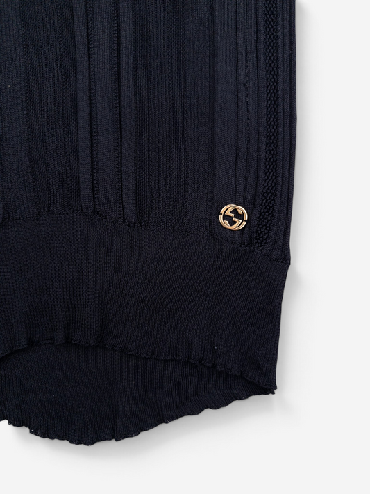 Gucci by Tom Ford 1990s See Through Knit Tank Top – logo plaque detail at the hem