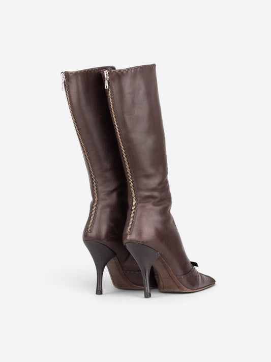 Prada 2000s Knee High Bow Heel Boots – back view