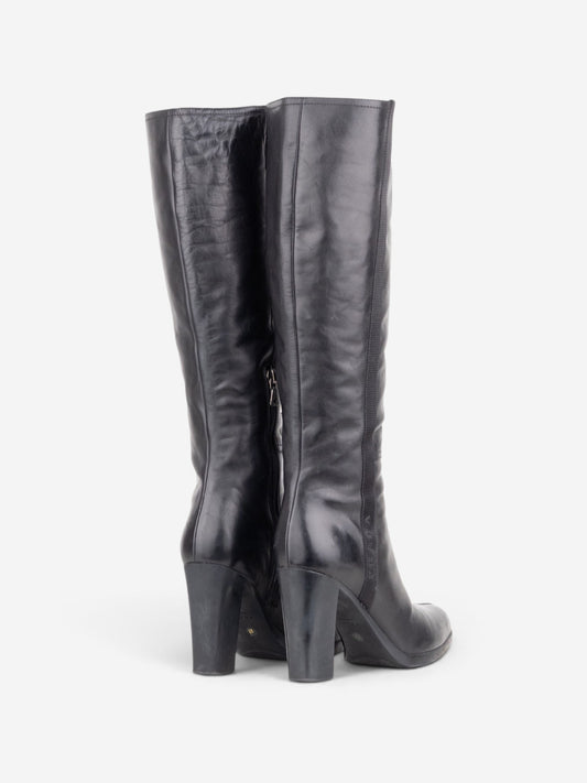 Prada 2000s Knee High Nylon Sidestripe Heel Boots – back view