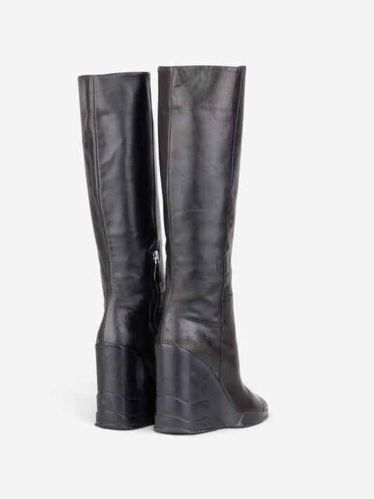 Prada AW14 Knee-High Biker Moto Wedge Boots – back view