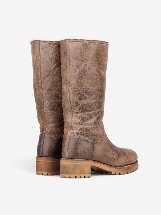 Prada AW11 Knee-High Shearling Paint Biker Moto Boots – back view