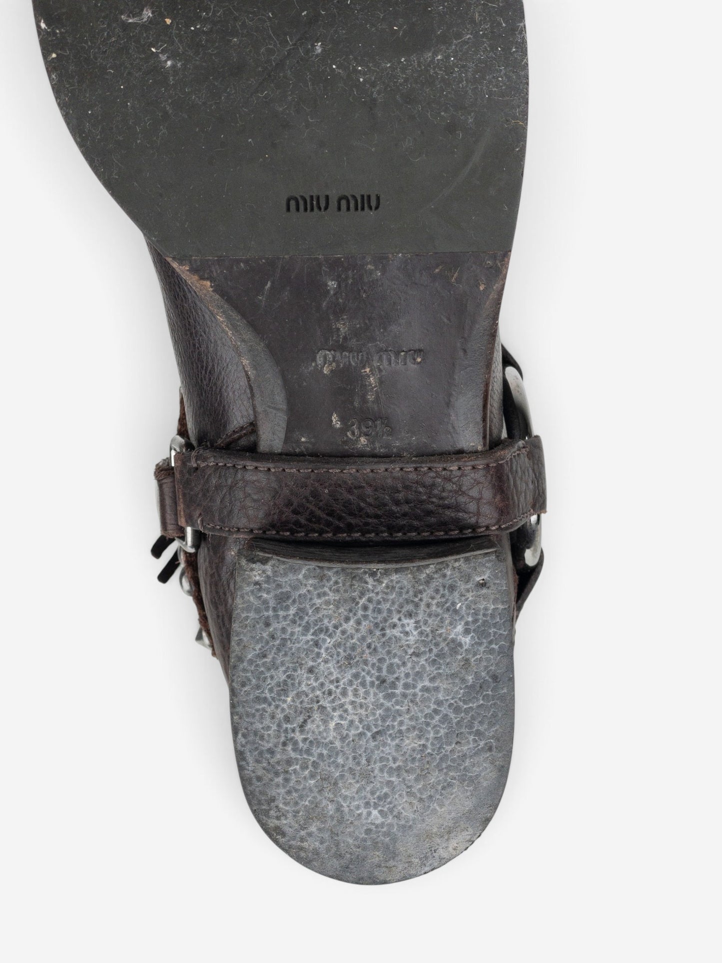 Miu Miu 2000s Knee-High Studded Harness Biker Riding Boots – detail view