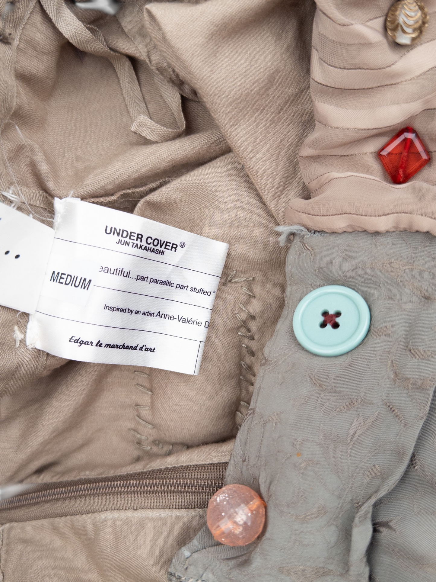 Undercover AW04 But Beautiful Reconstructed Patchwork Skirt – button detail