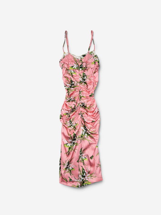 Roberto Cavalli 2010s Ruched Floral Print Midi Dress