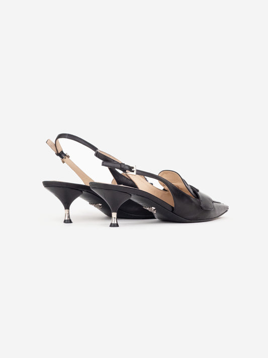 Prada 2000s Metal Heel Logo Loafer Slingback Kitten Heels – photo 2