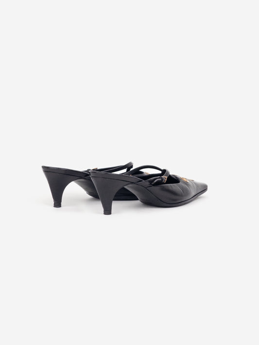 Prada 2000s Square Toe Grommet Kitten Heel Mules