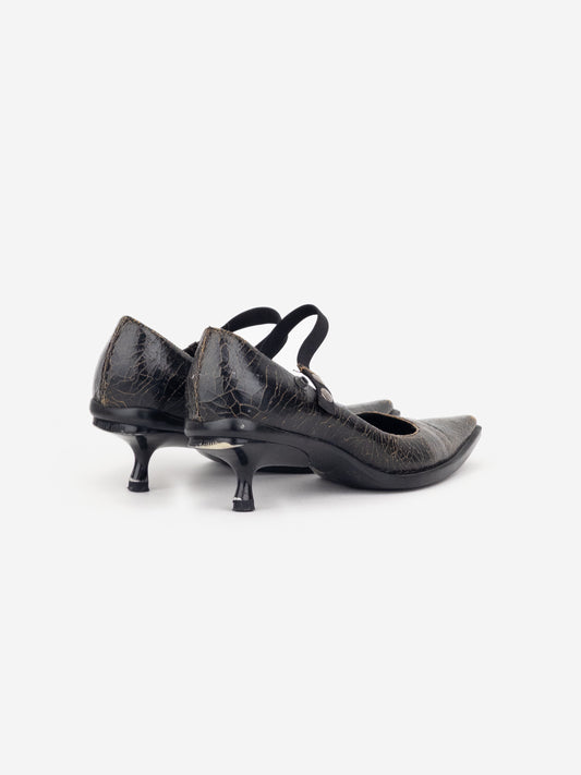 Miu Miu AW01 Cracked Leather Mary Jane Pump Kitten Heels