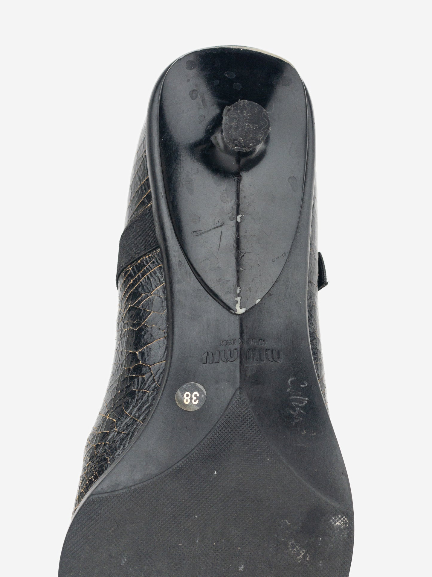 Miu Miu AW01 Cracked Leather Mary Jane Pump Kitten Heels