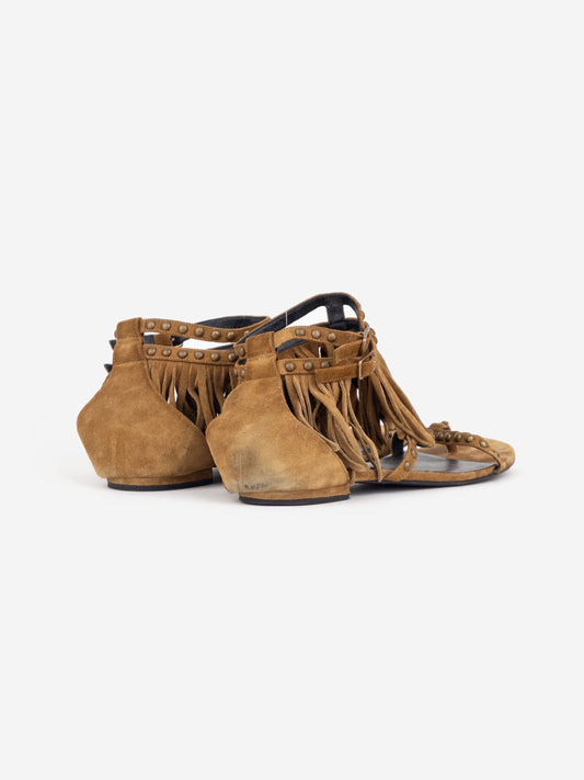Saint Laurent 2010s Studded Fringe Suede Gladiator Sandals