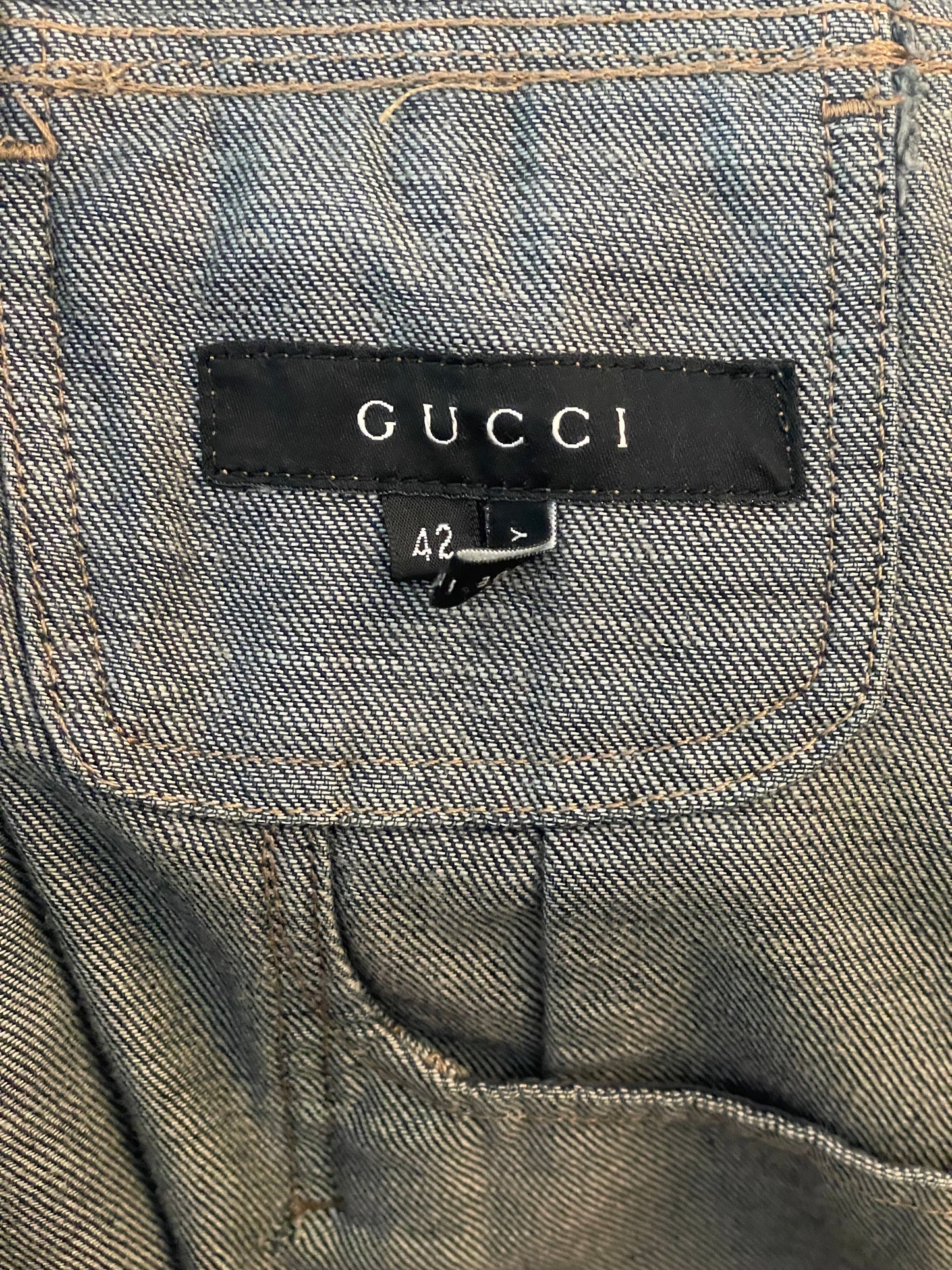 Gucci by Tom Ford SS02 Epaulettes Dark Denim Trucker Jacket