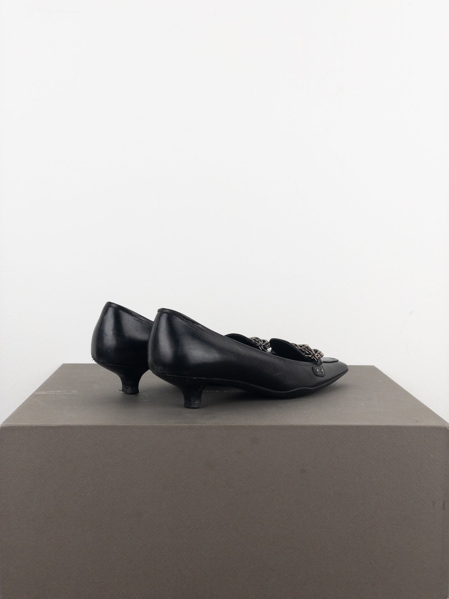 Prada 2000s Square Toe Chain Loafer Pump Kitten Heels