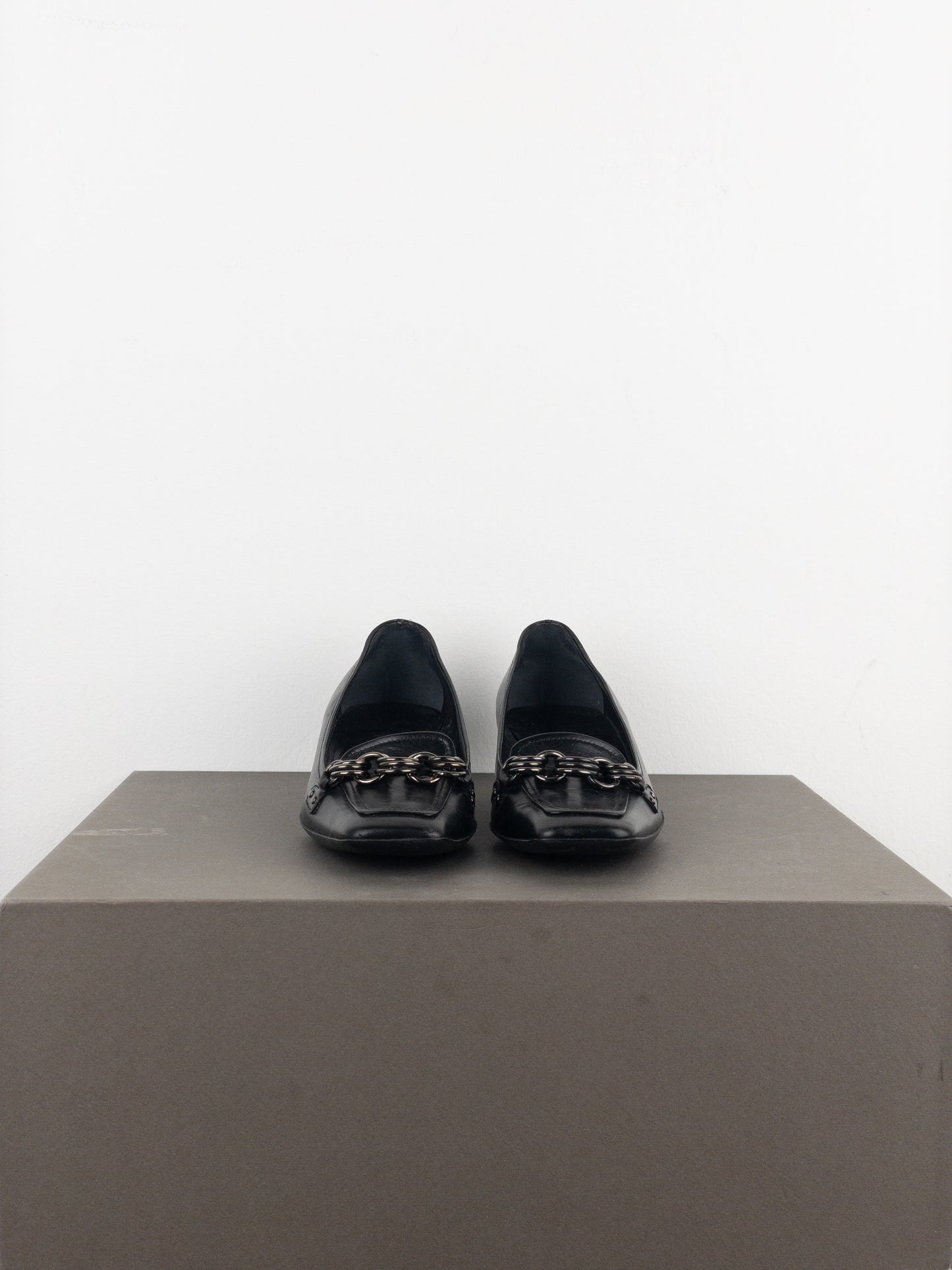 Prada 2000s Square Toe Chain Loafer Pump Kitten Heels
