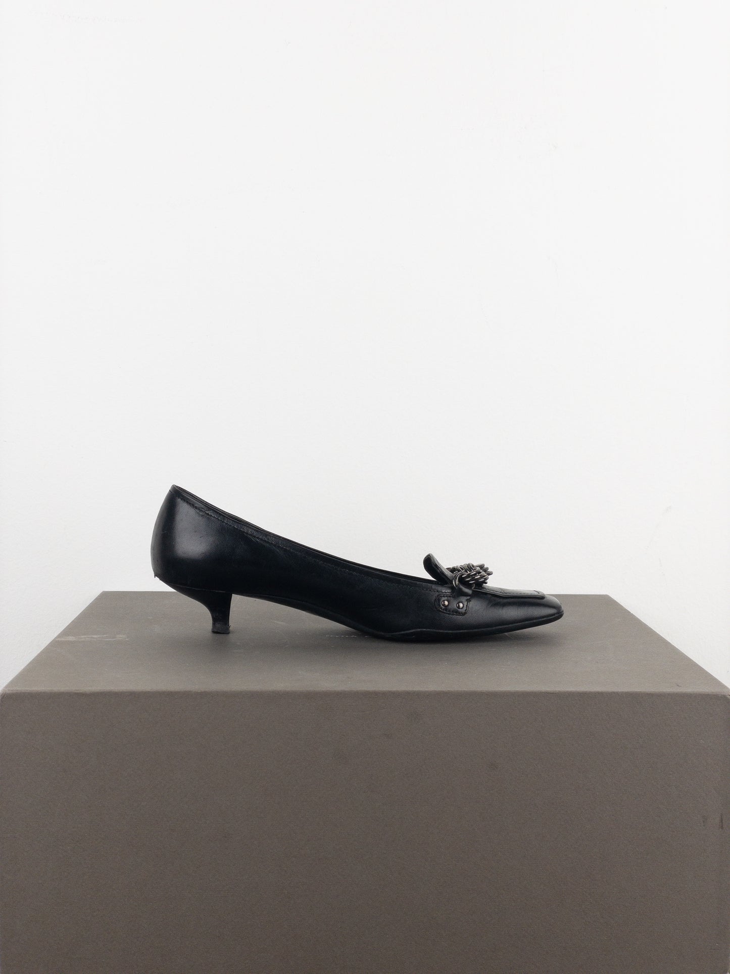 Prada 2000s Square Toe Chain Loafer Pump Kitten Heels
