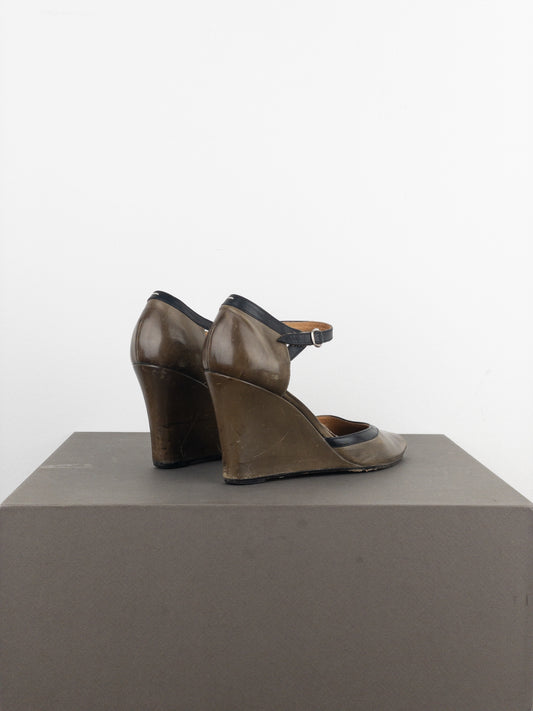 Maison Margiela Replica Peep Toe Mary Jane Wedge Pump Heels