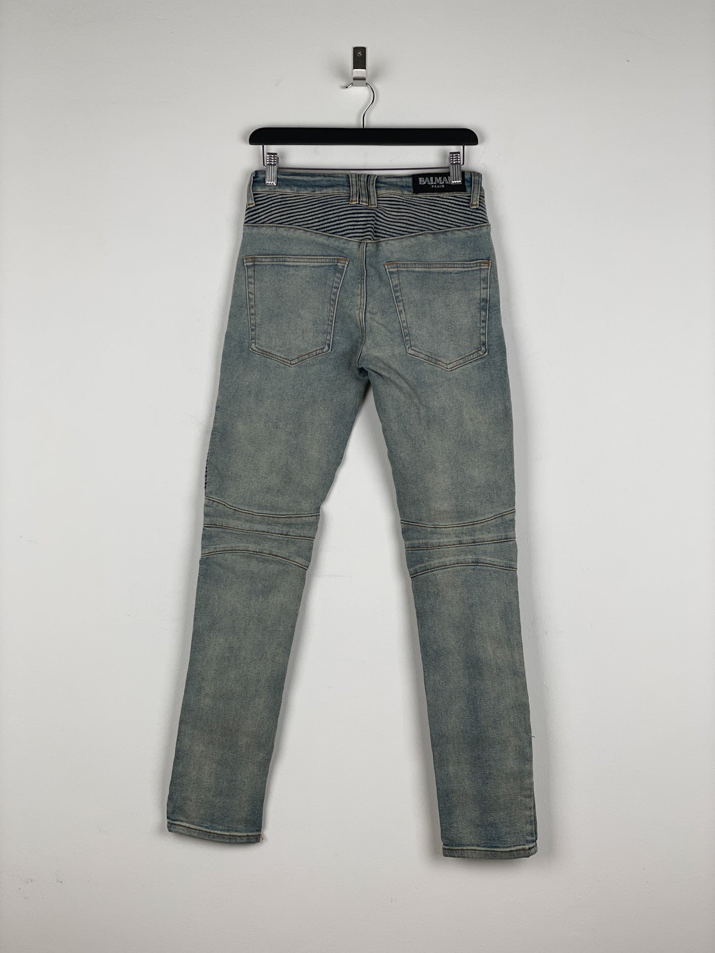 Balmain Lightwash Biker Denim Jeans