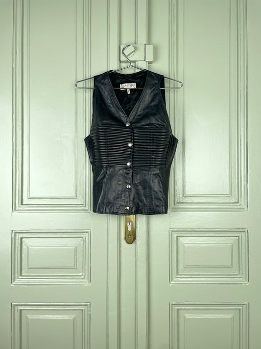 Helmut Lang 80s `Vienna Era´ Ribbed Leather Biker Vest