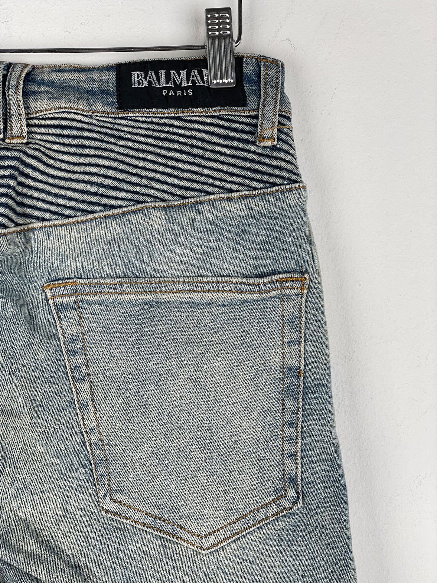 Balmain Lightwash Biker Denim Jeans