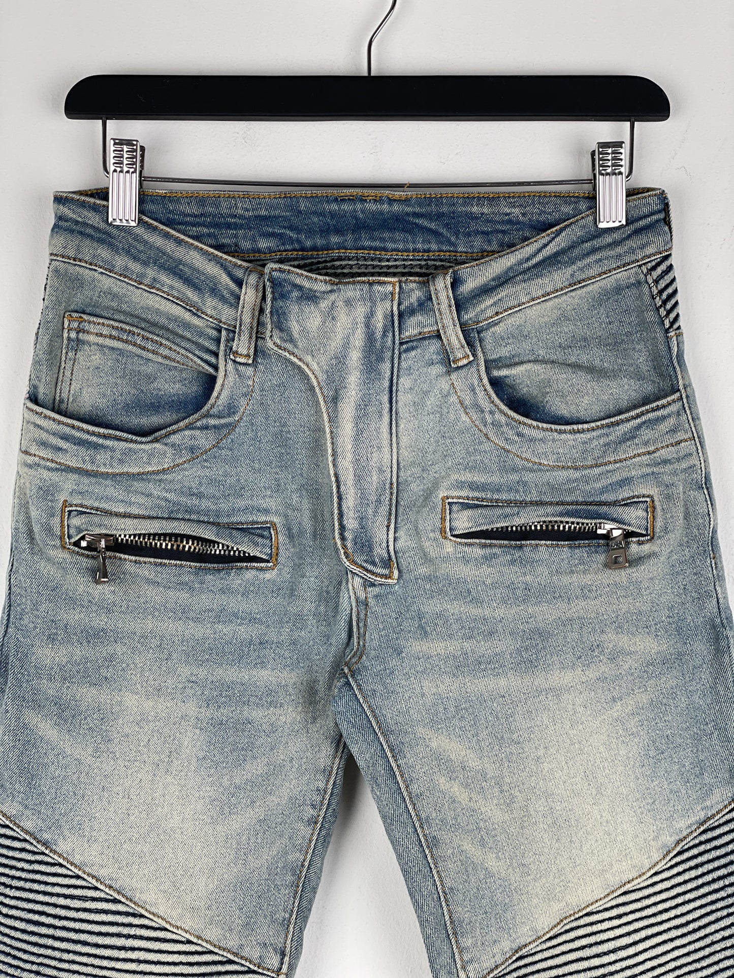 Balmain Lightwash Biker Denim Jeans