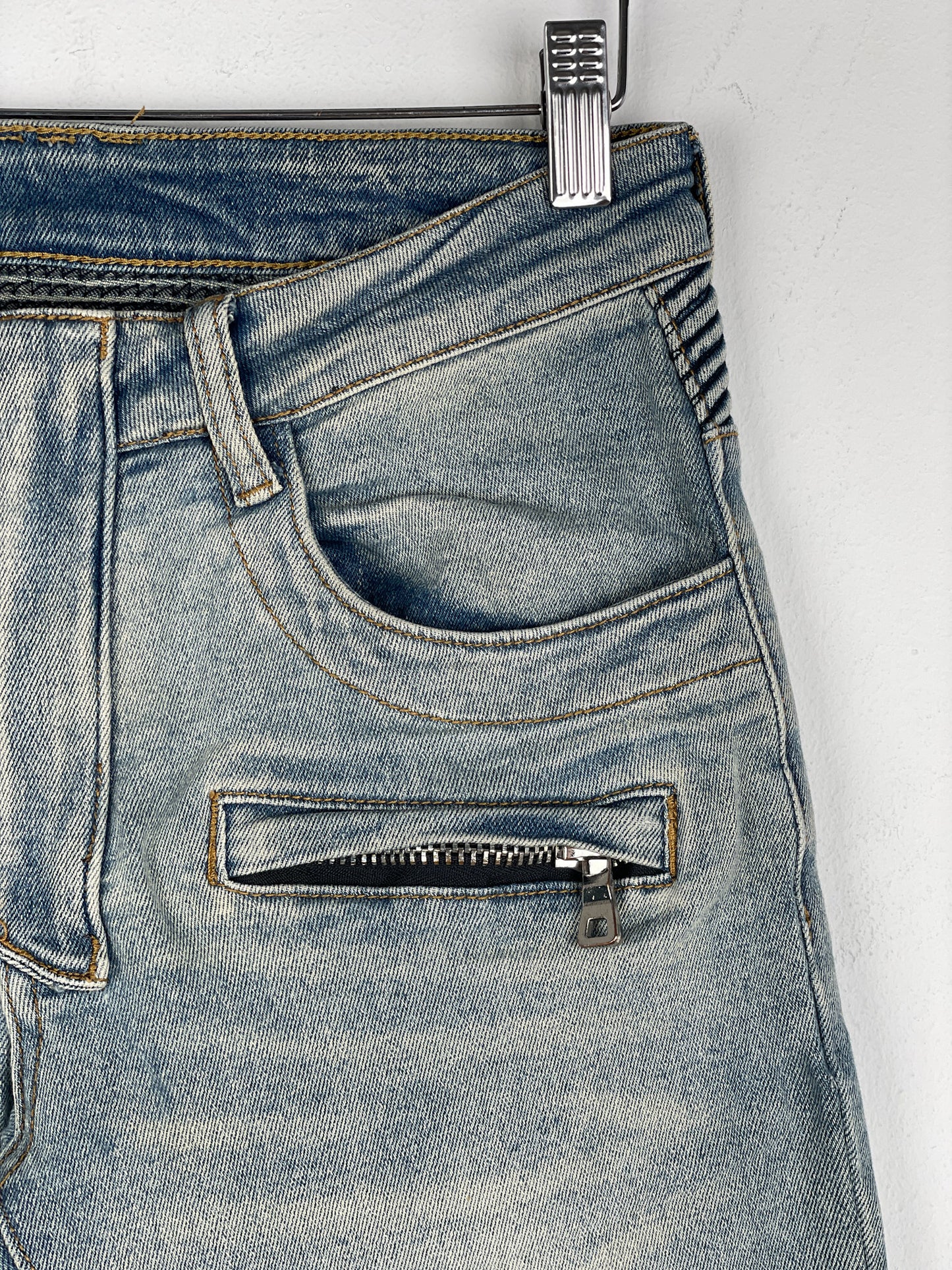 Balmain Lightwash Biker Denim Jeans