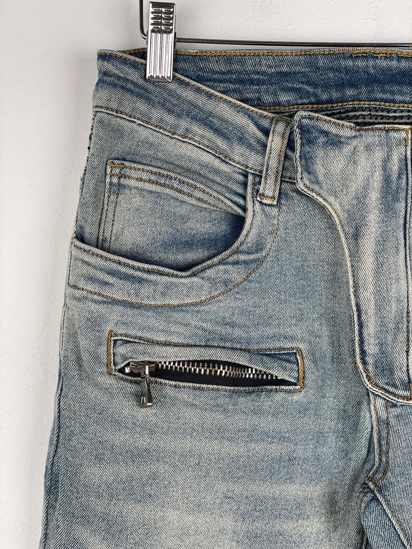 Balmain Lightwash Biker Denim Jeans