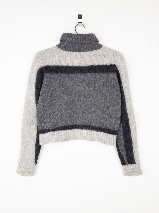 Prada 2000s Red Tab Geometric Fuzzy Knit Turtleneck Sweater