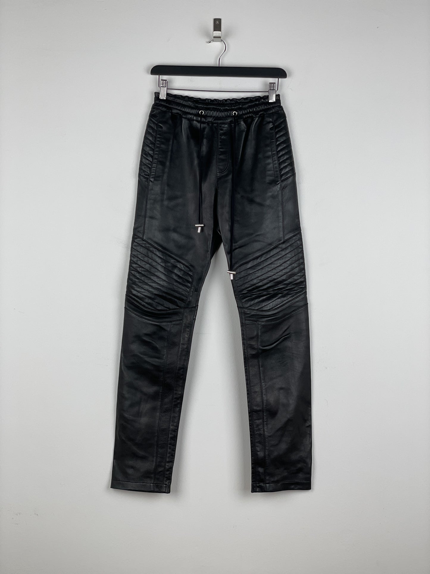 Balmain Leather Biker Jogger Pants