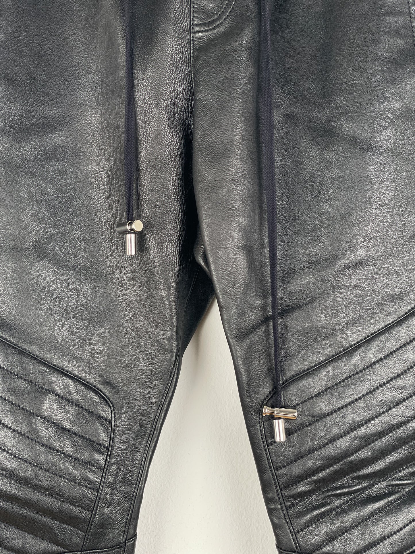 Balmain Leather Biker Jogger Pants