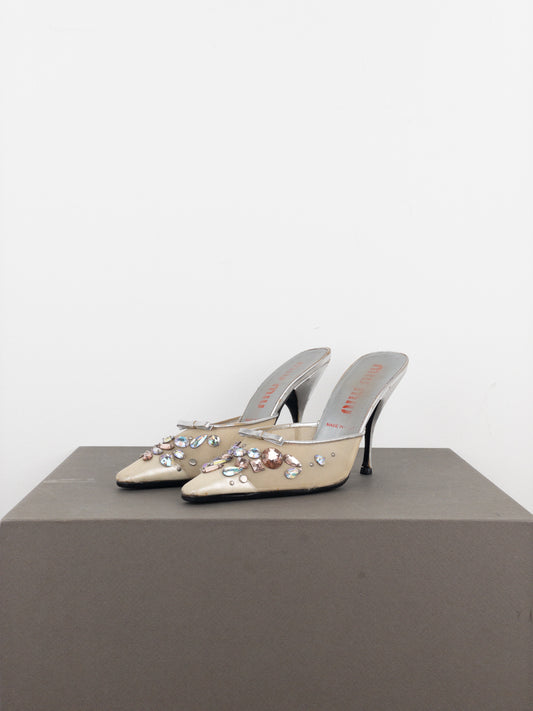 Miu Miu SS99 Sheer Gem Mule Heels