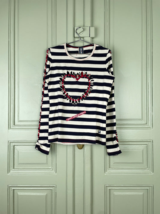 Jean Paul Gaultier 90s Sailor-Striped Heart&Anchor Cutout Longsleeve Shirt