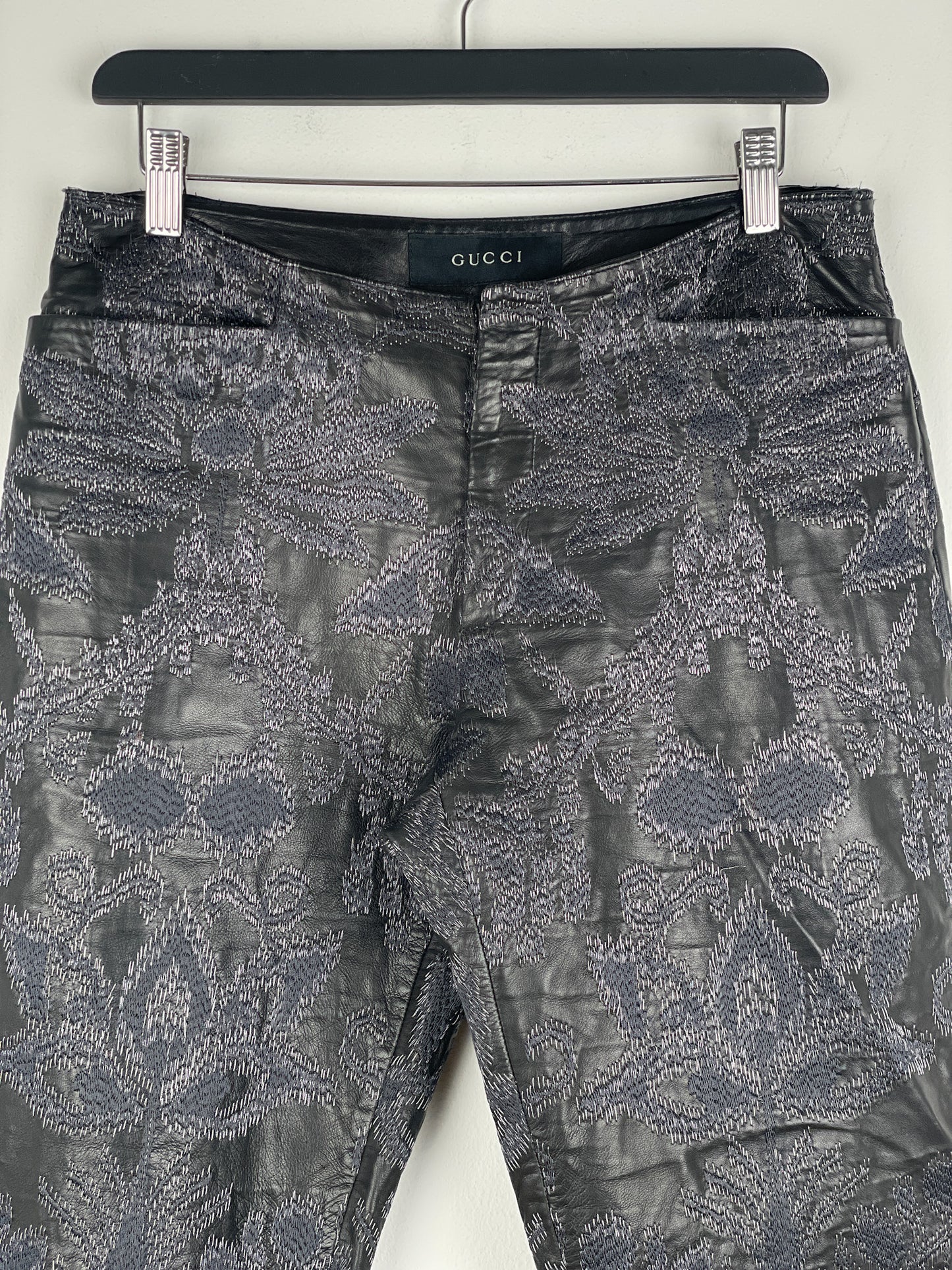 Gucci by Tom Ford SS00 Embroidered Leather Biker Pants