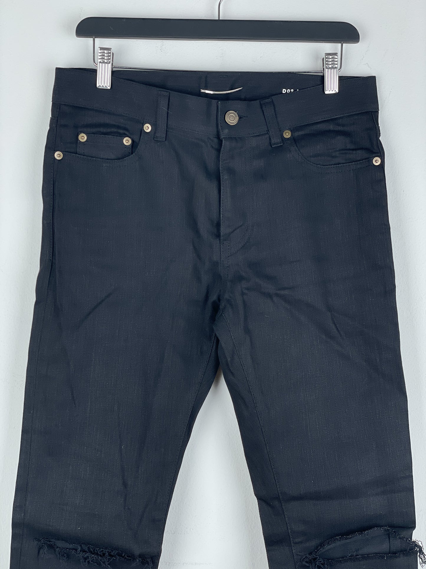 Saint Laurent D02 Distressed Knife-Cut Coated Denim Jeans
