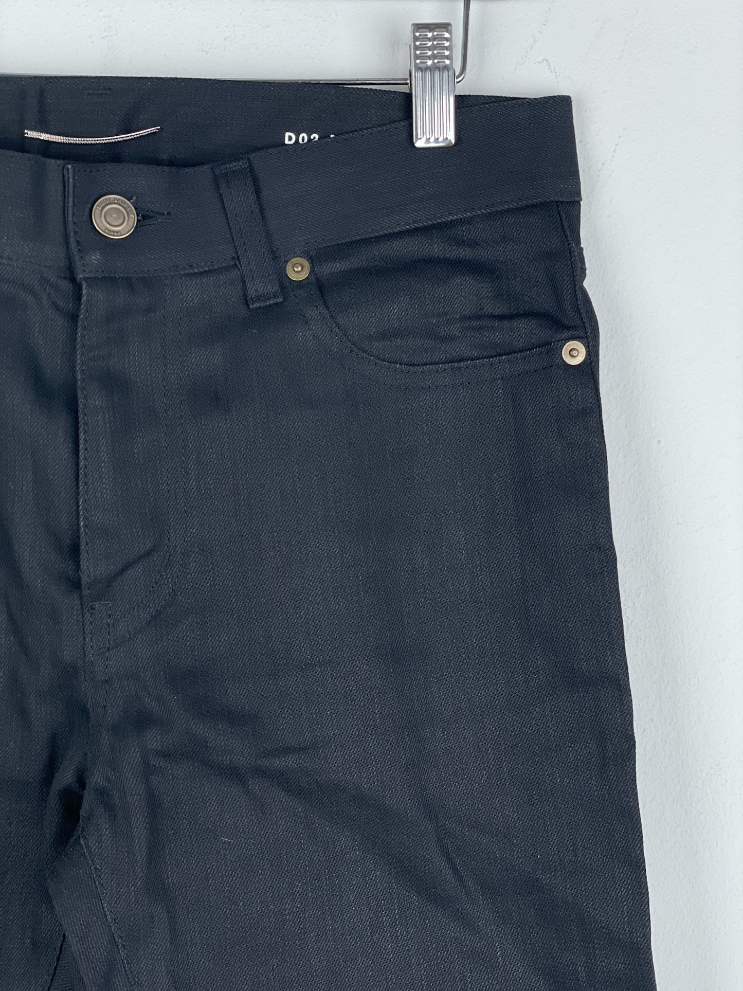 Saint Laurent D02 Distressed Knife-Cut Coated Denim Jeans