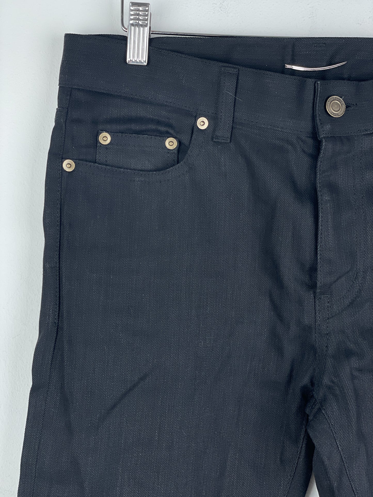 Saint Laurent D02 Distressed Knife-Cut Coated Denim Jeans