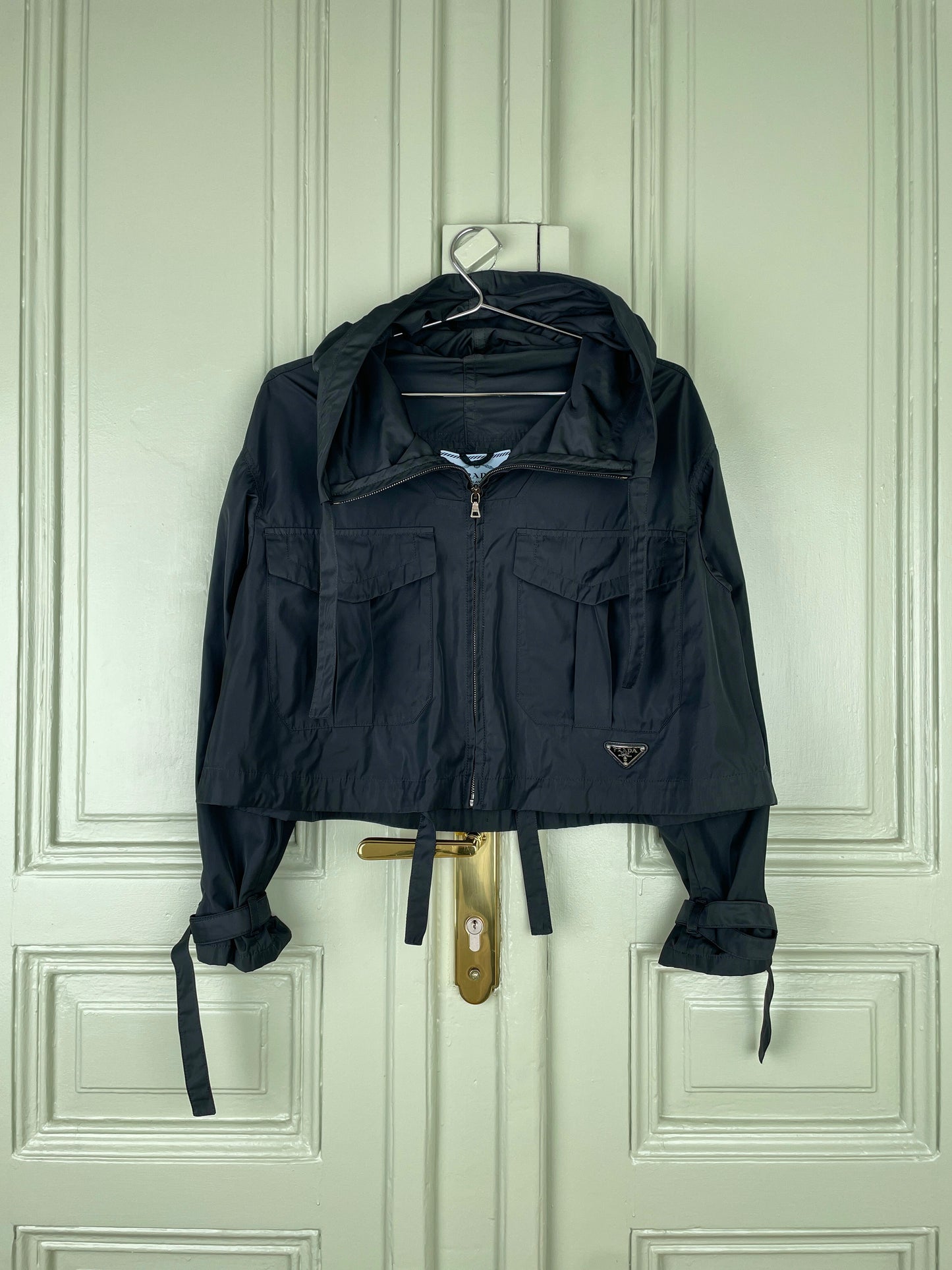 Prada Cropped Logo-Emblem Parka Jacket