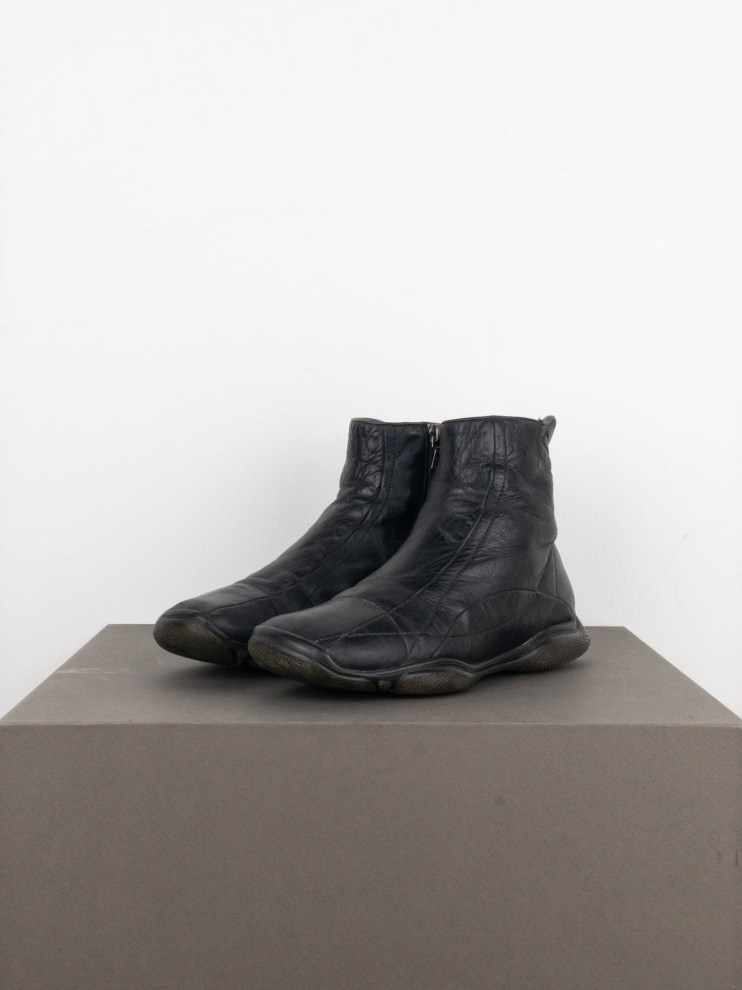 Prada AW99 Square Toe Biker Moto Sports Ankle Boots