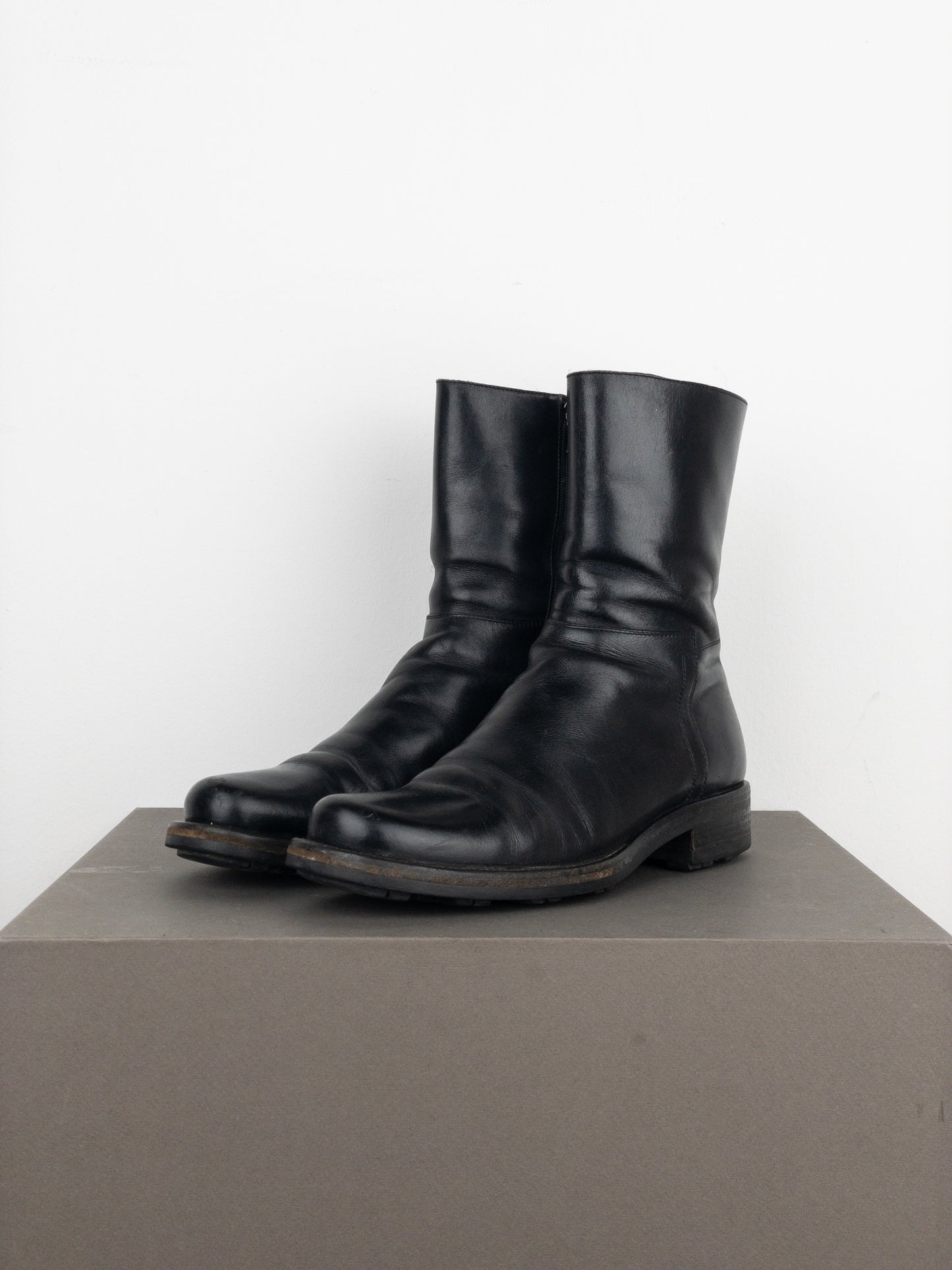 Prada 2000s Leather Biker Moto Ankle Boots