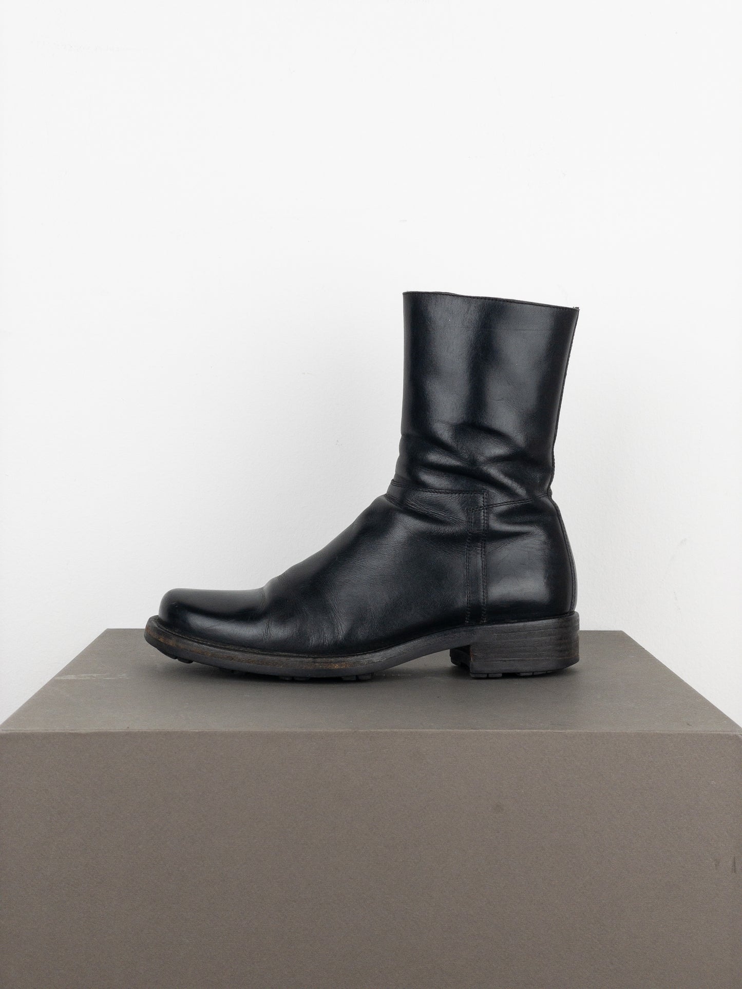Prada 2000s Leather Biker Moto Ankle Boots