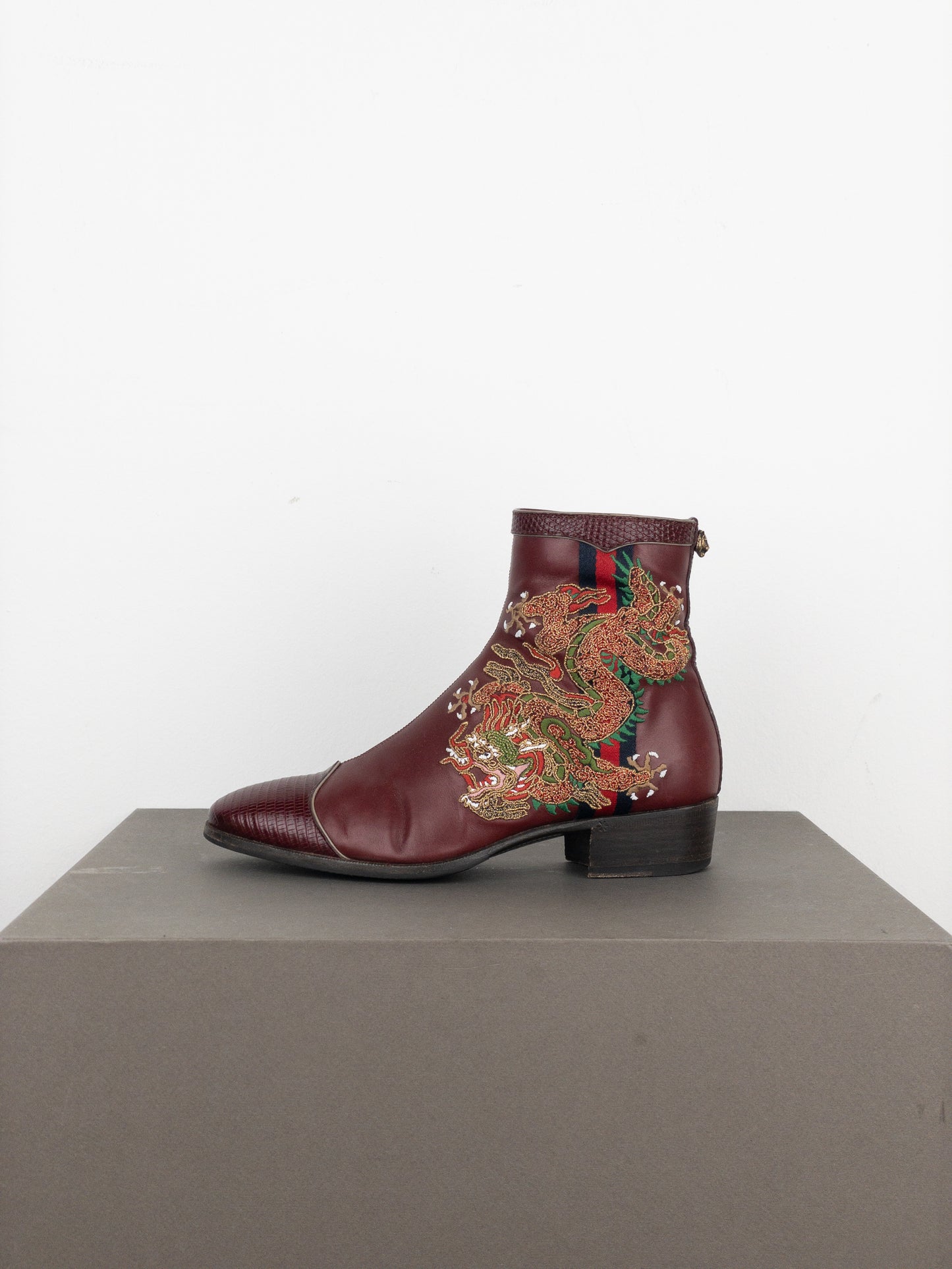 Gucci SS18 Lizard Skin Dragon Embroidery Ankle Boots