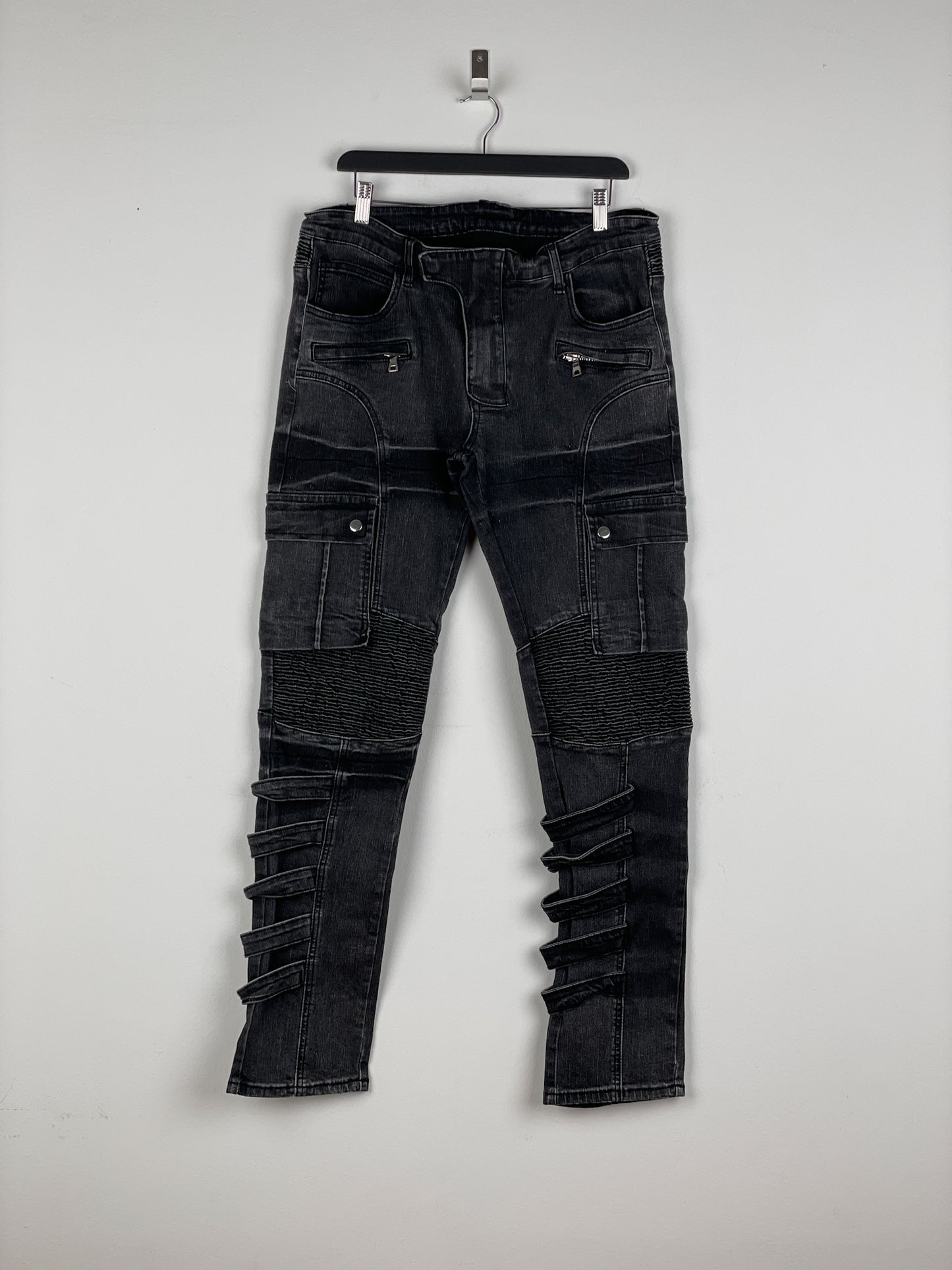 Balmain Bondage-Strap Biker Denim Jeans