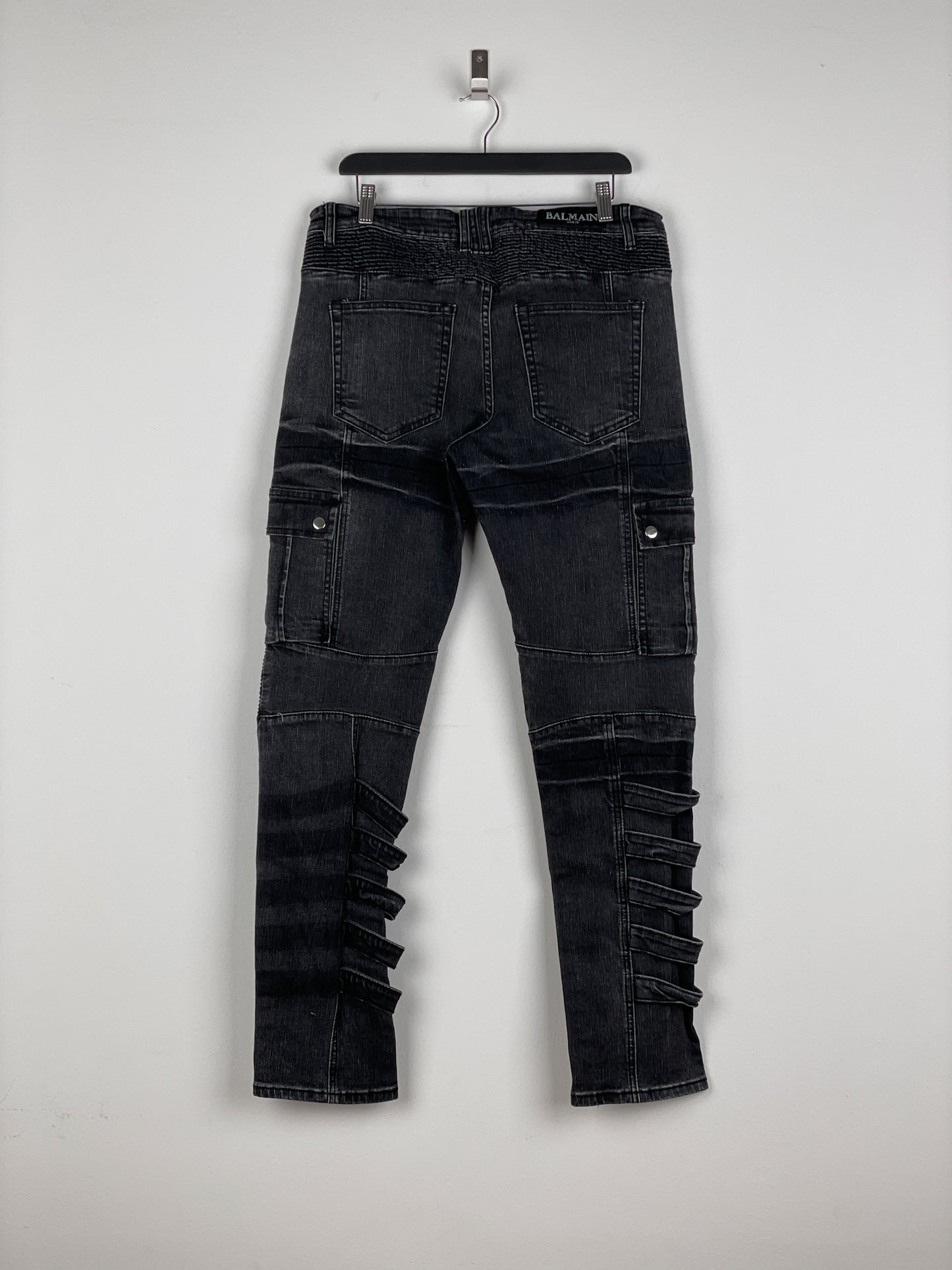Balmain Bondage-Strap Biker Denim Jeans