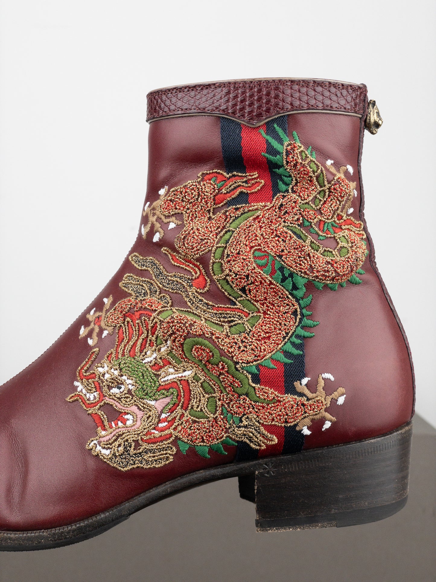 Gucci SS18 Lizard Skin Dragon Embroidery Ankle Boots