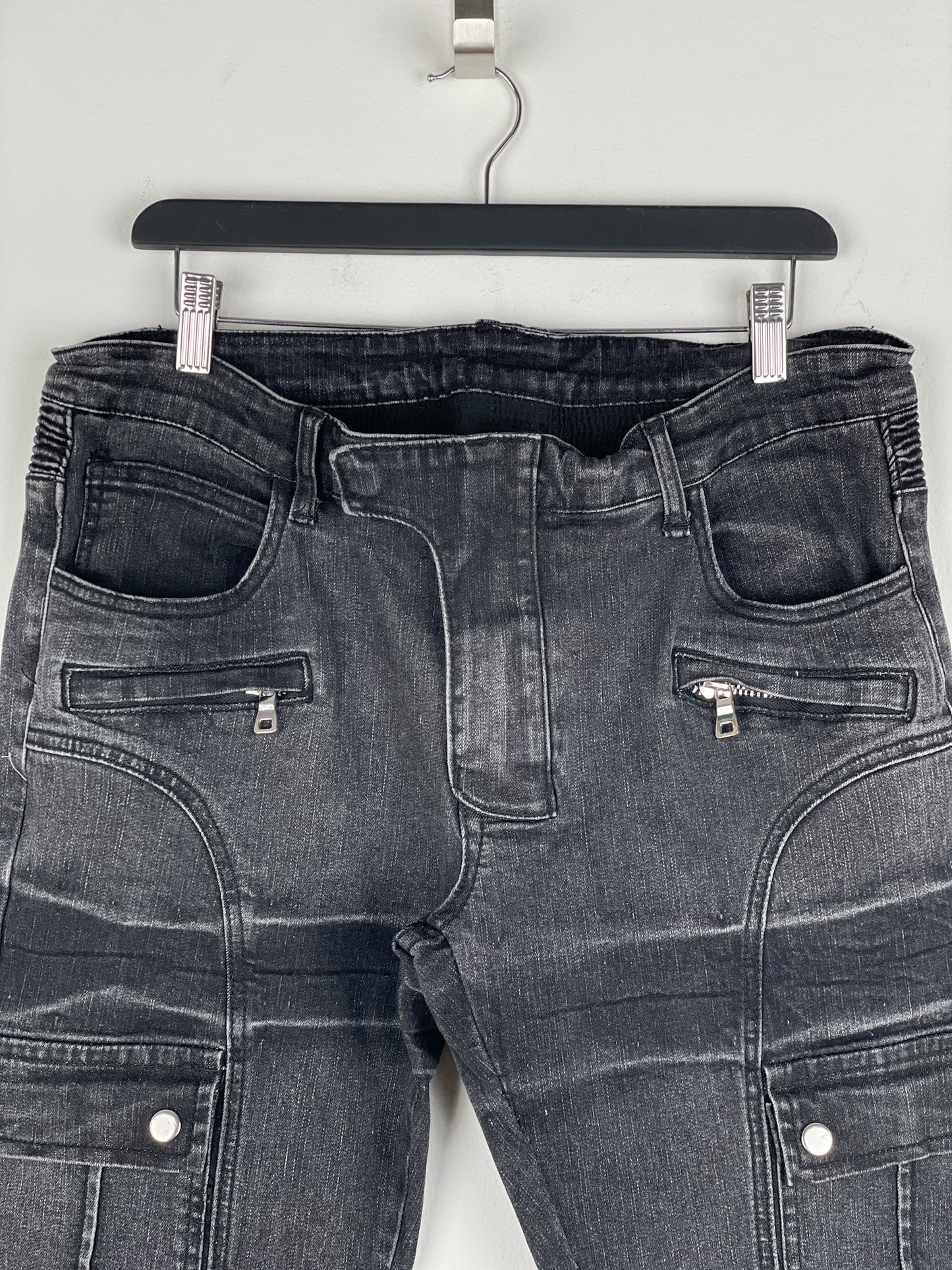 Balmain Bondage-Strap Biker Denim Jeans