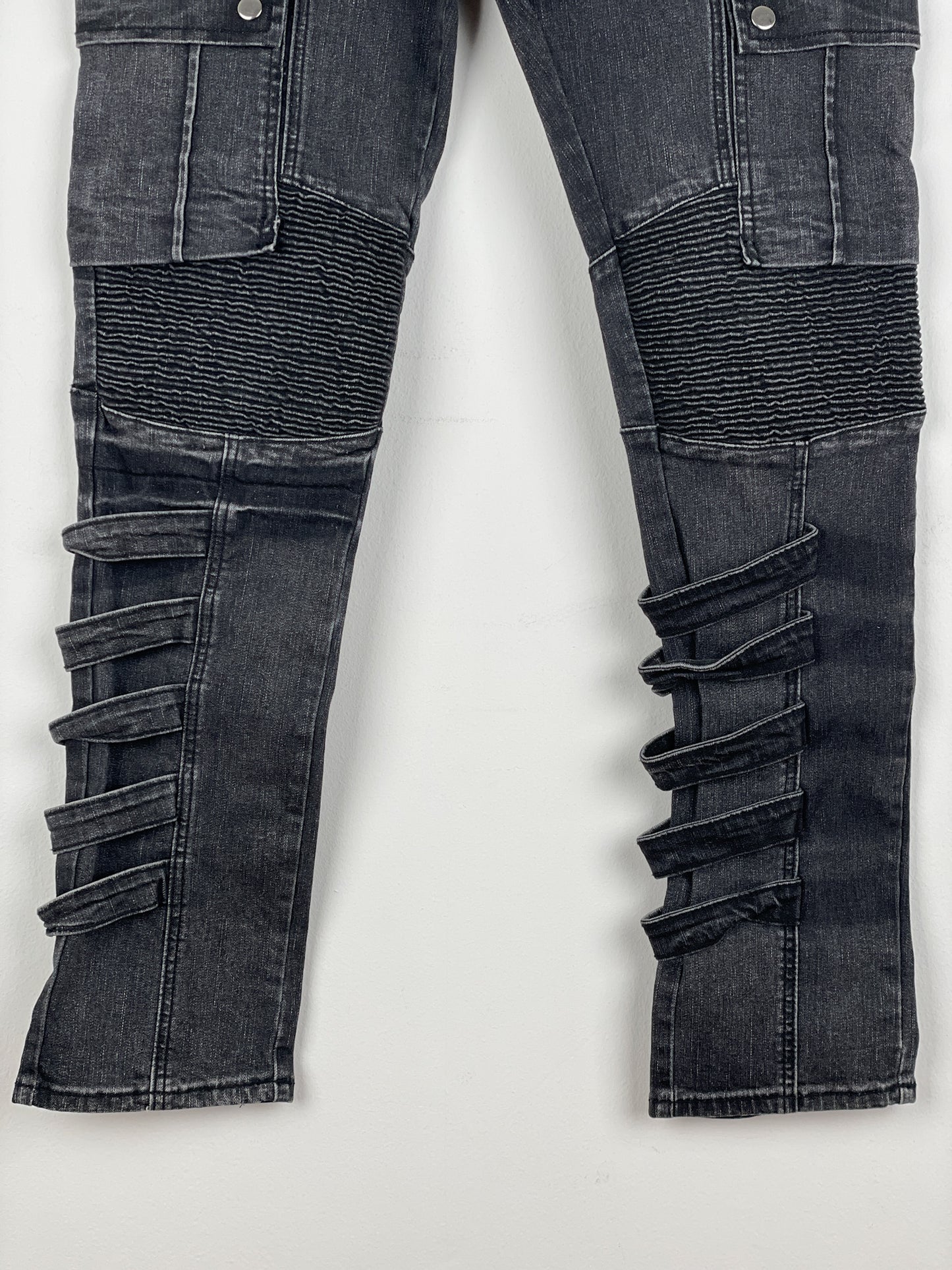 Balmain Bondage-Strap Biker Denim Jeans