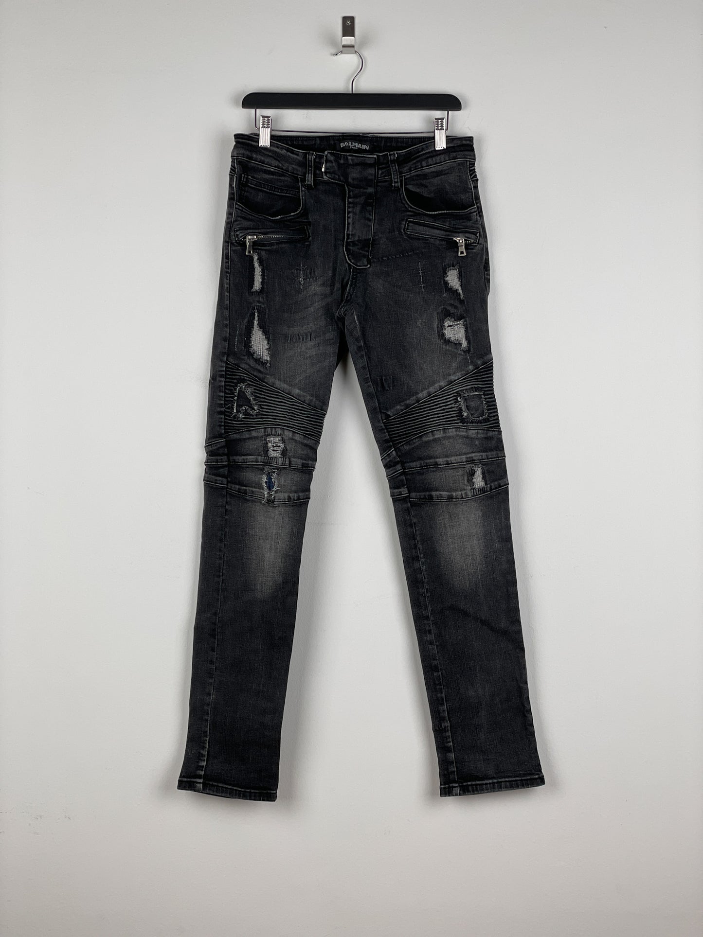 Balmain Repaired Biker Denim Jeans
