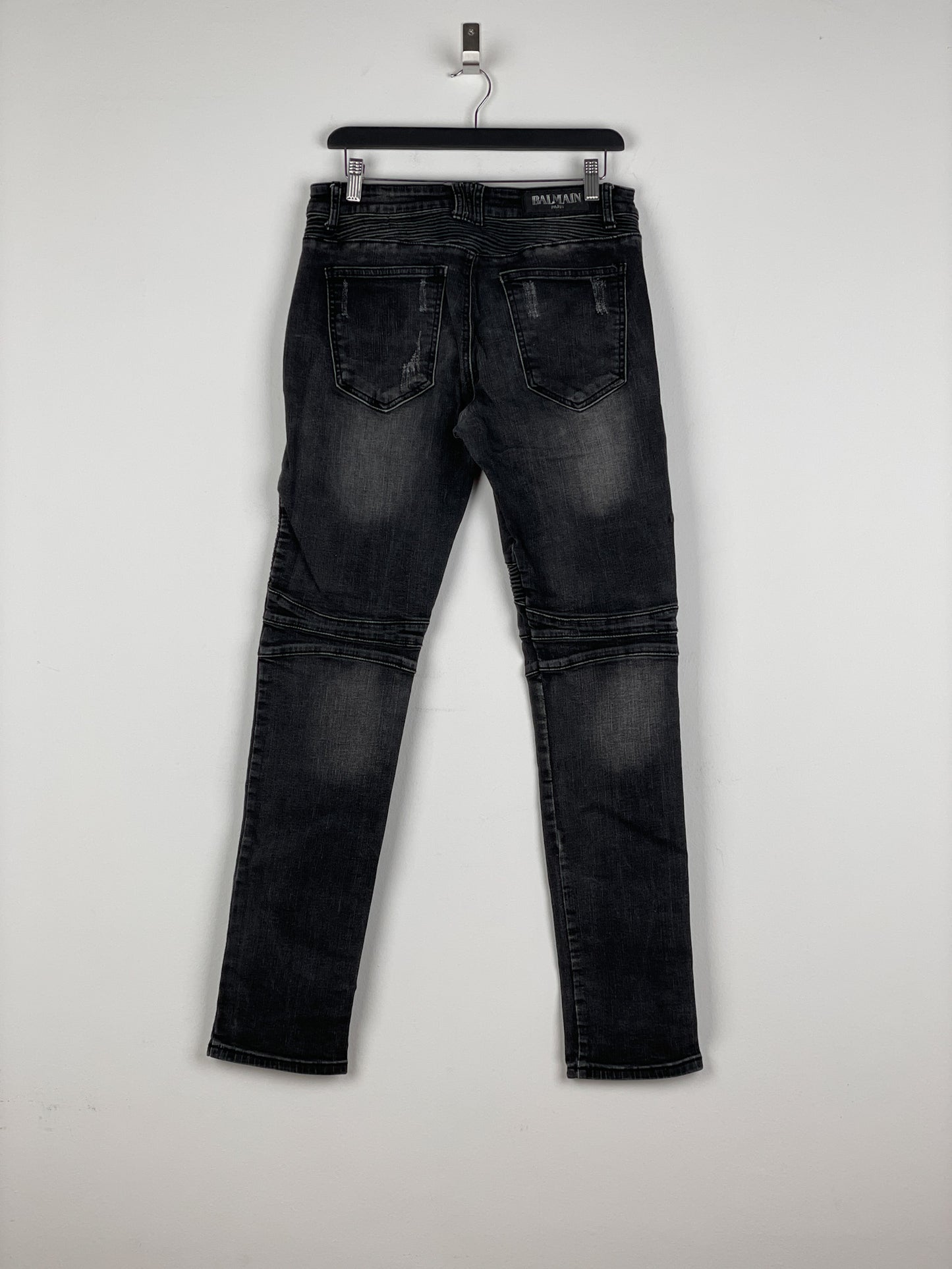 Balmain Repaired Biker Denim Jeans