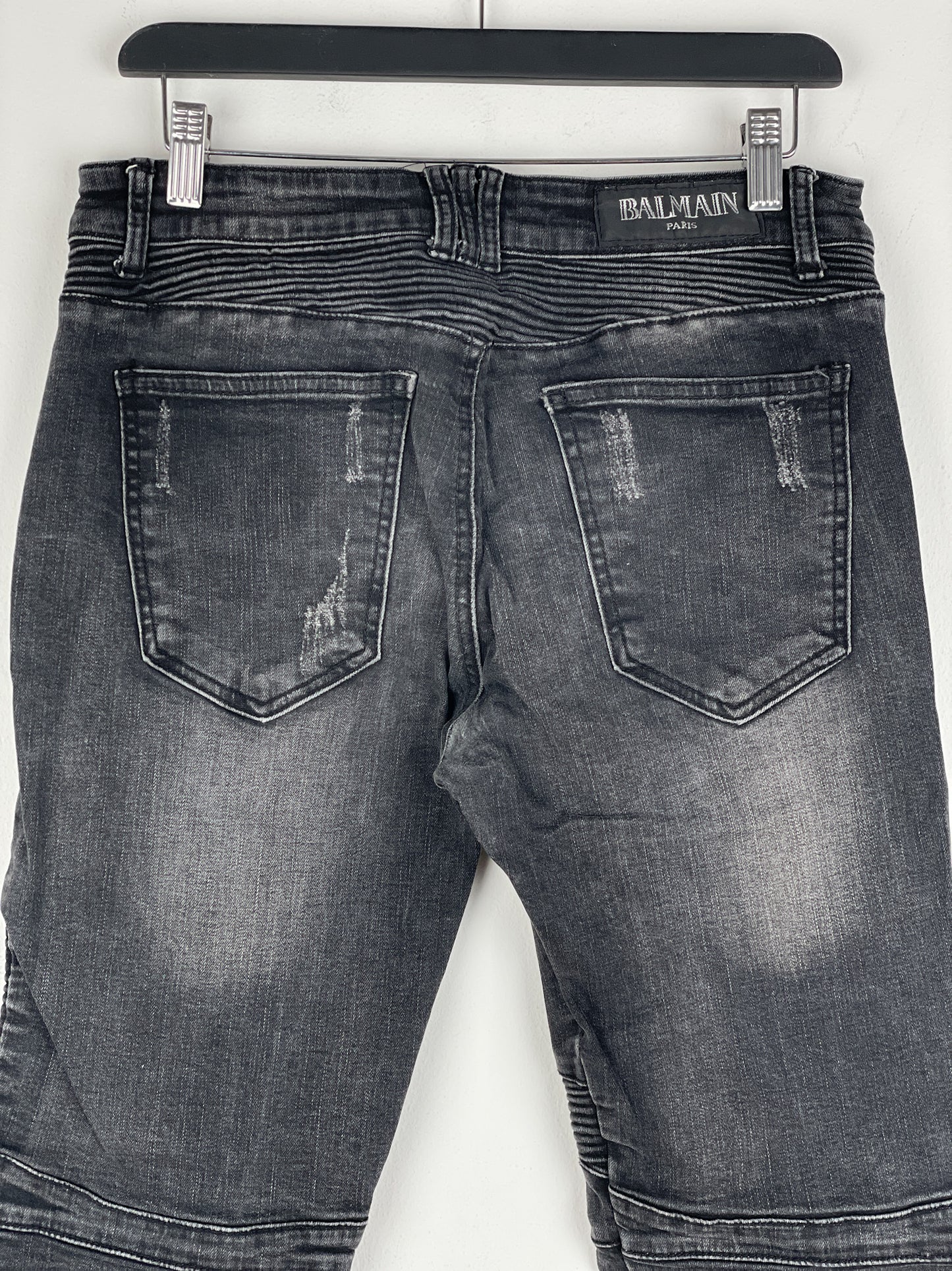 Balmain Repaired Biker Denim Jeans