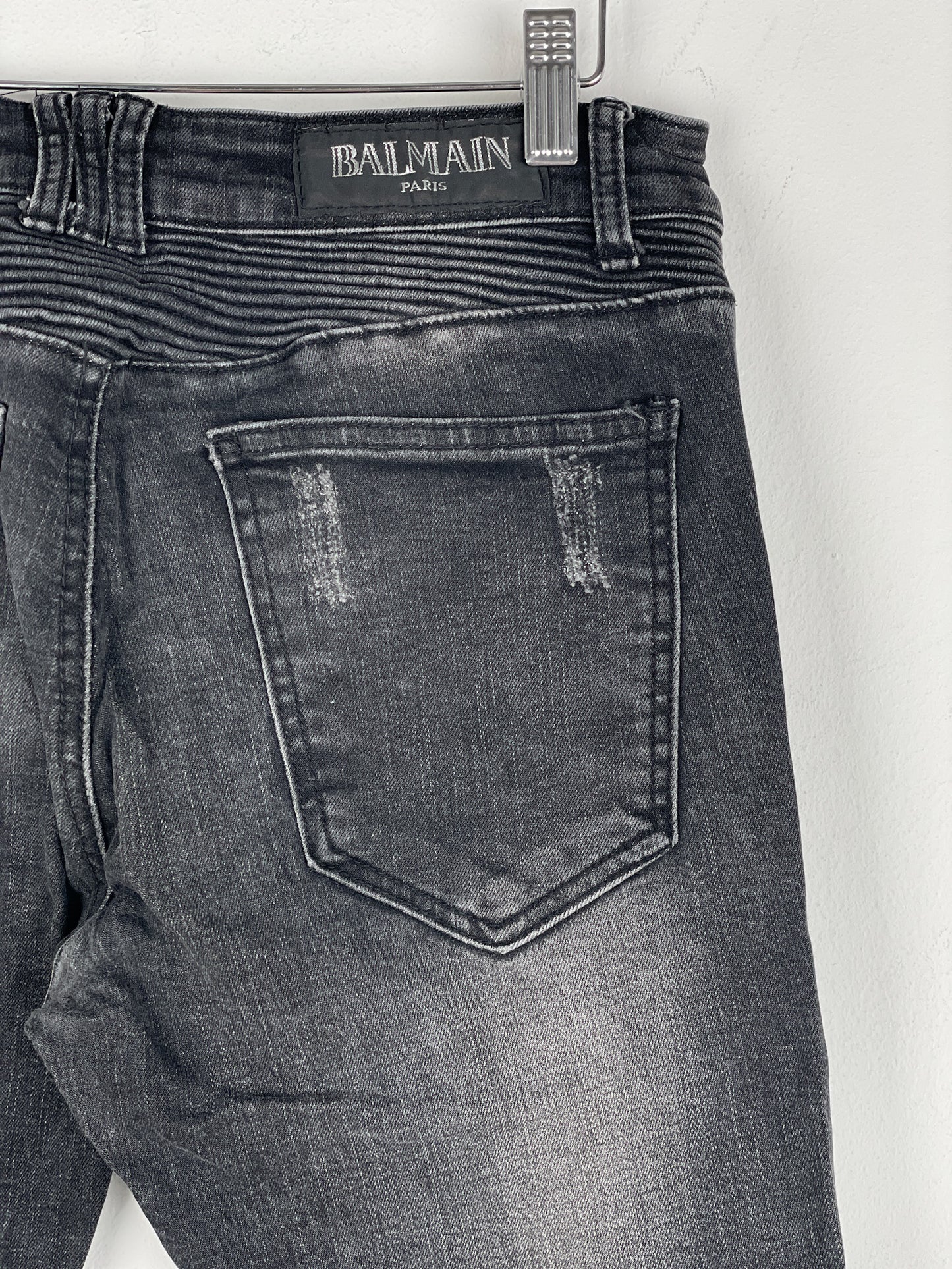 Balmain Repaired Biker Denim Jeans