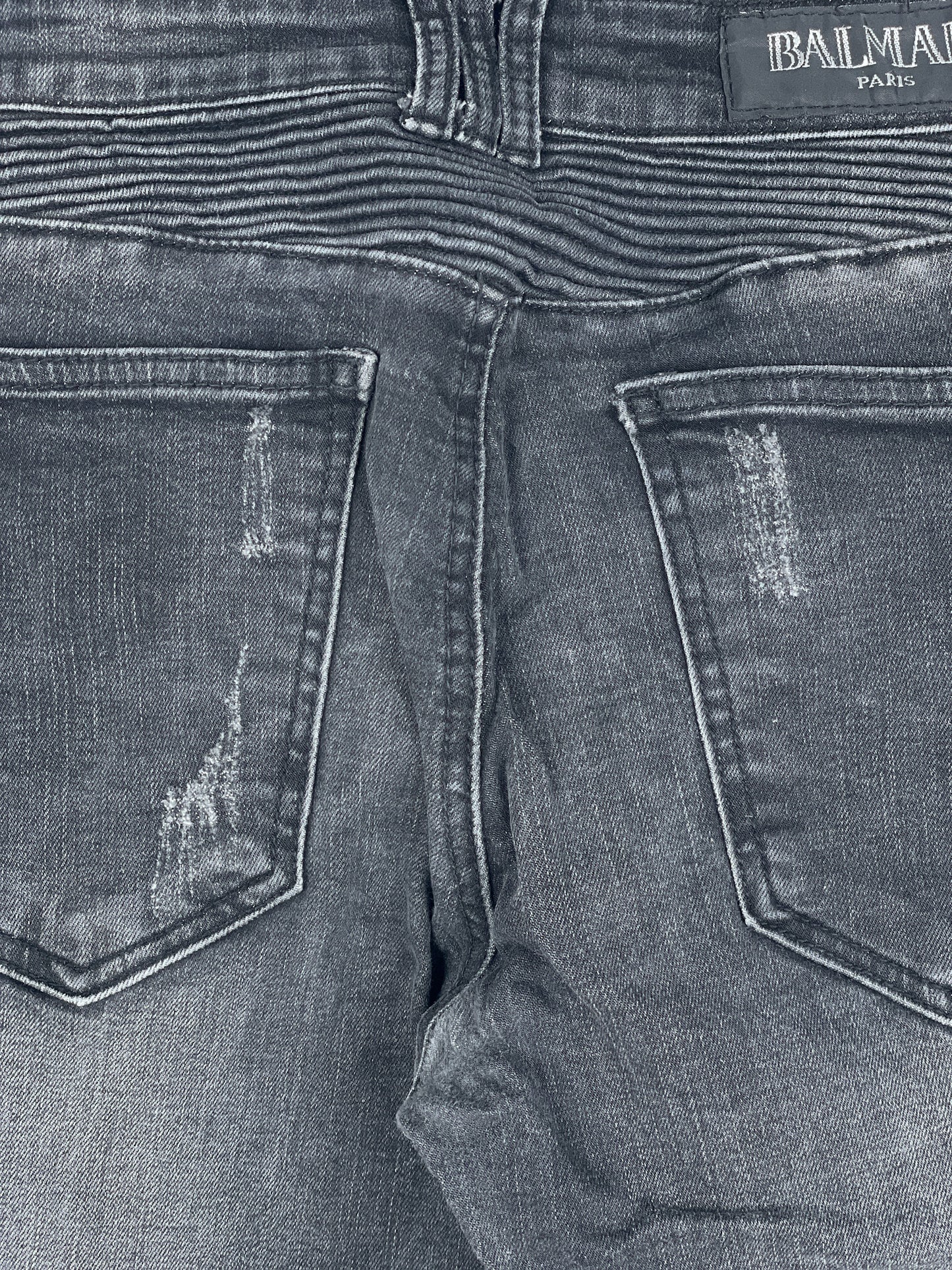 Balmain Repaired Biker Denim Jeans