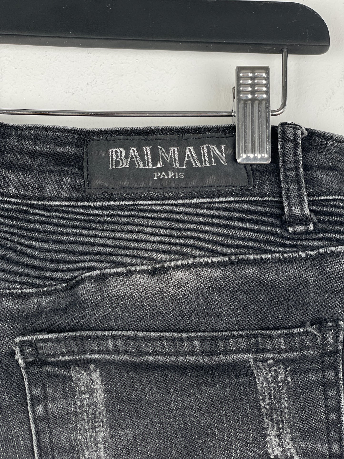 Balmain Repaired Biker Denim Jeans