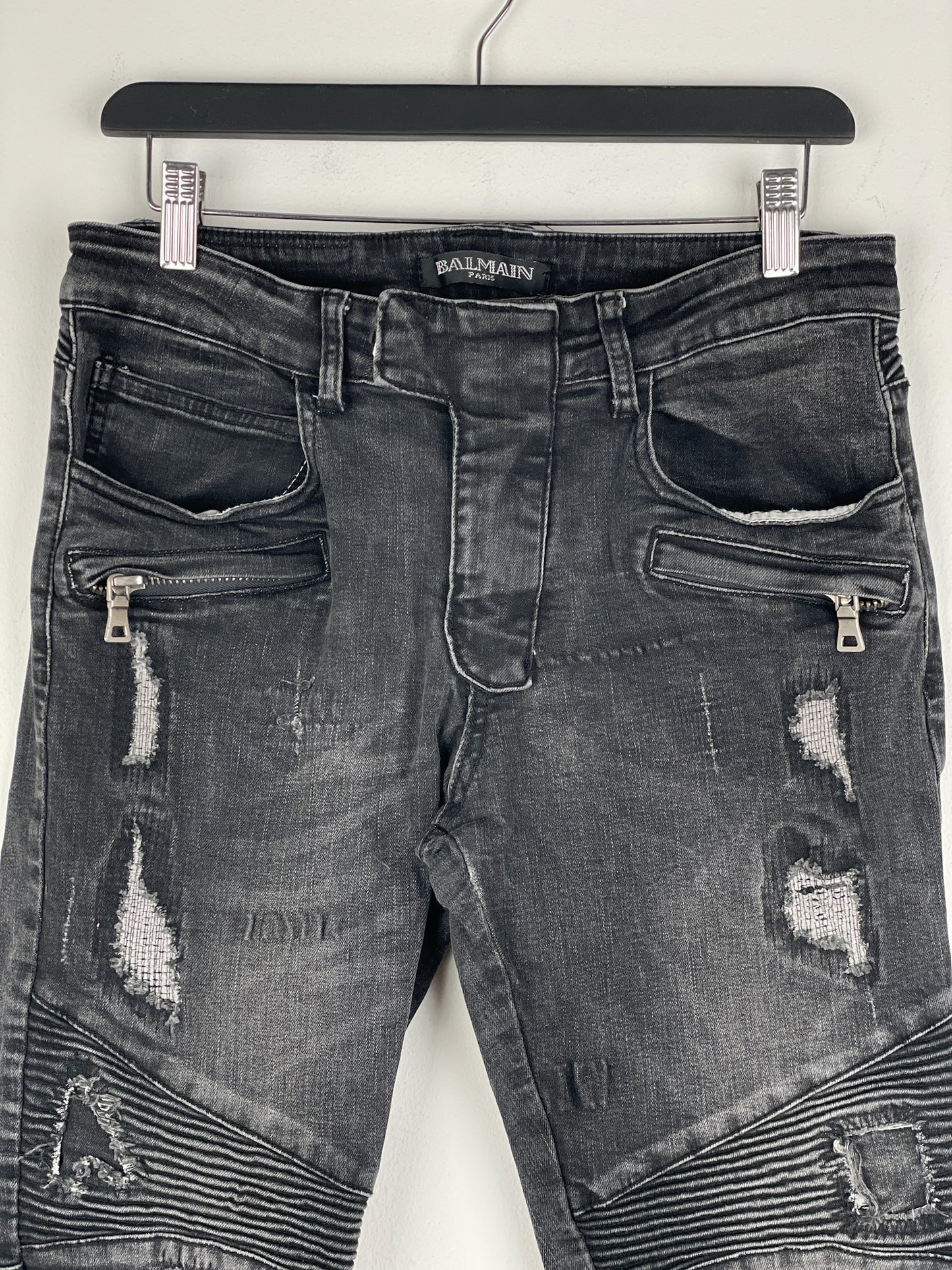 Balmain Repaired Biker Denim Jeans